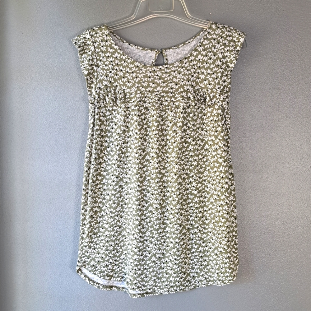 LOFT Outlet Light Olive Green Cap Sleeve Top, Size Small
